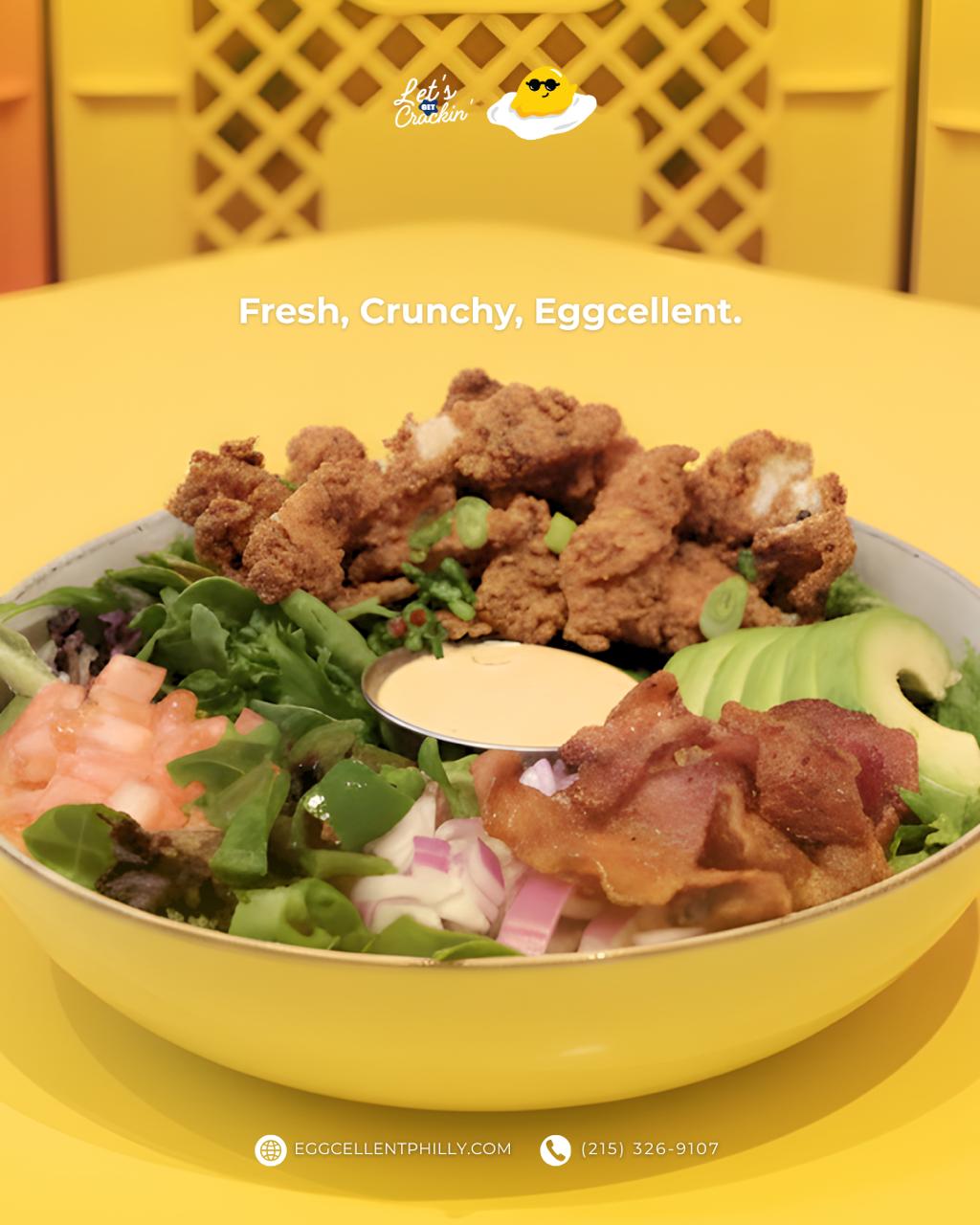 Fresh, Crunchy, Eggcellent! 🥗 Our signature salad with crispy chicken and fresh ingredients ✨...