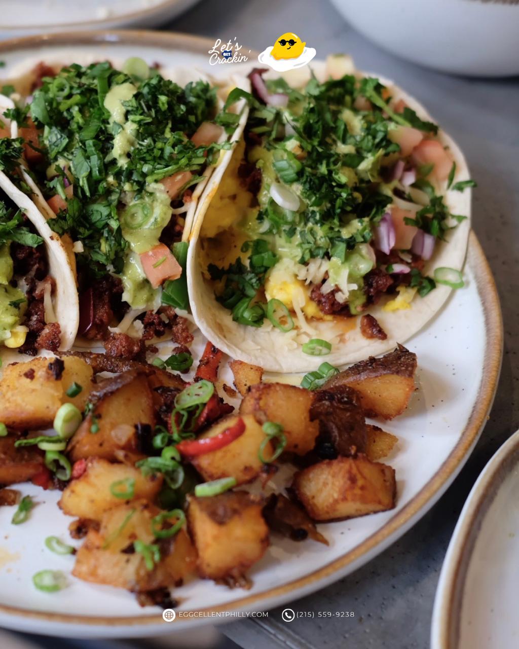 Taco Tuesday vibes! 🌮 Fresh breakfast tacos with crispy potatoes on the side...